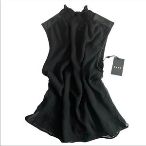 Drapey Blouse NWT DKNY Ruffle Neck Top Sleeveless Black Summer Lined Shirt XS